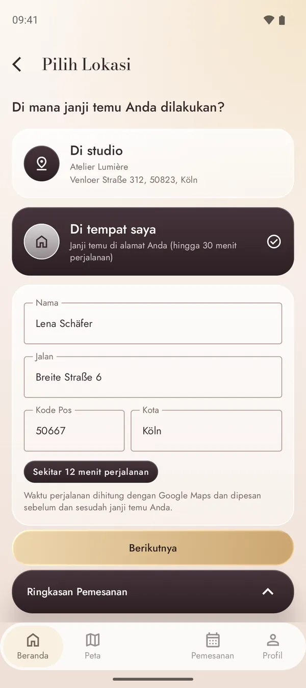 Booking janji di alamatmu dengan waktu perjalanan yang sudah dihitung
