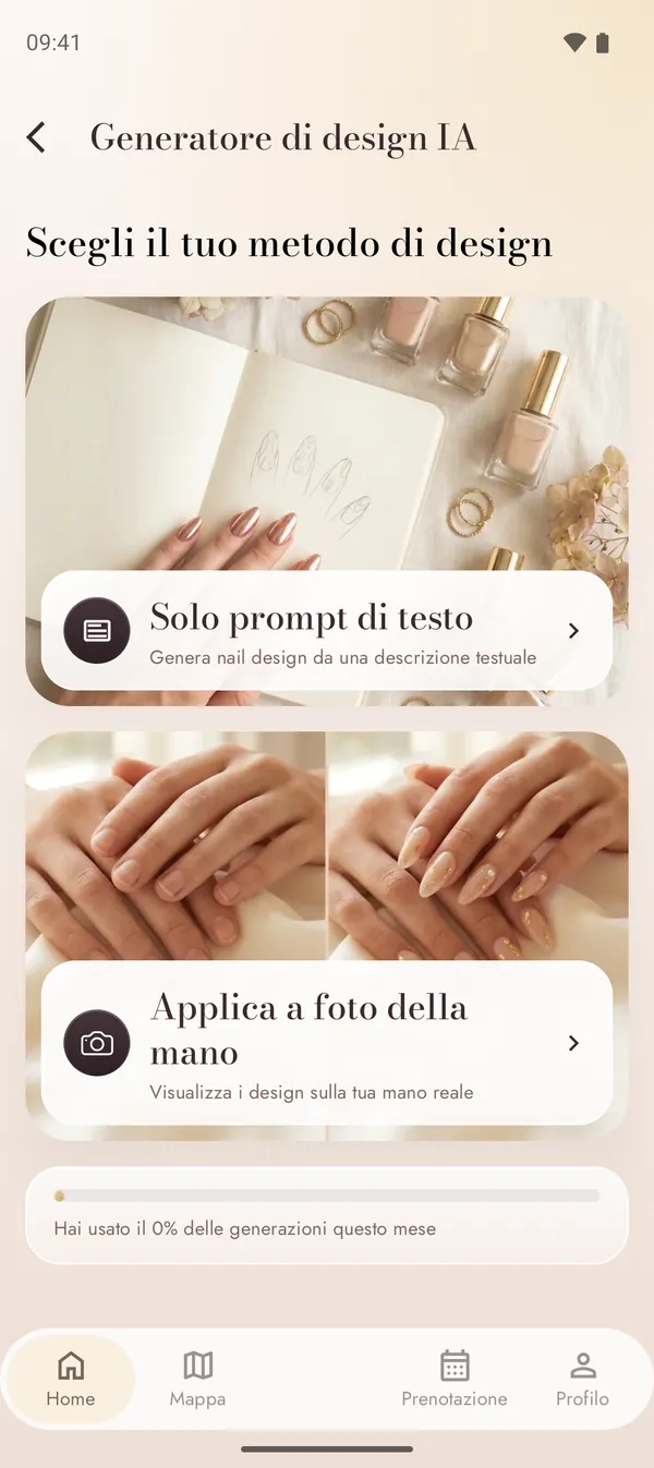 Generatore di design IA con prompt di testo e modalità foto