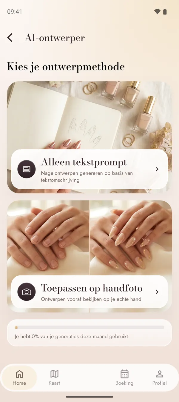 AI-designgenerator met tekstprompt en handfoto-modus
