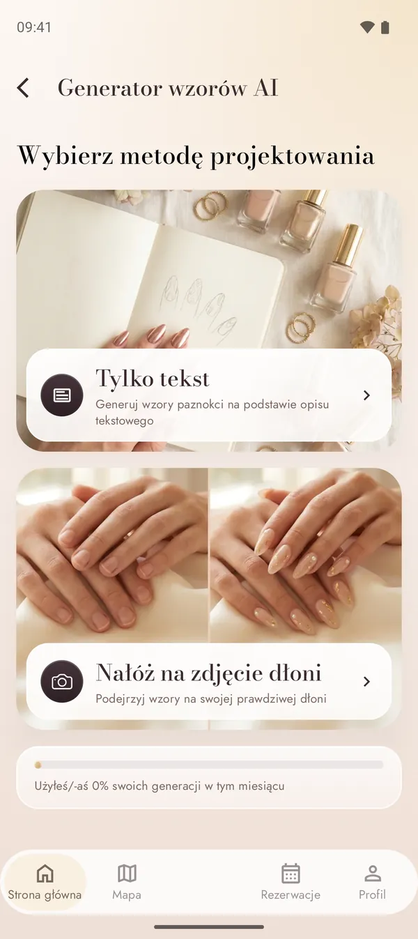 Generator projektów AI z opisem tekstowym i trybem zdjęcia dłoni